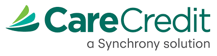 CareCredit logo with green and teal leaf-like design, CareCredit in bold teal text, and a Synchrony solution in gray text beneath.