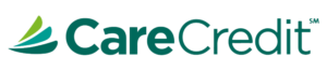 CareCredit logo with three green leaf-like shapes on the left and the words CareCredit in teal and dark green text on the right.